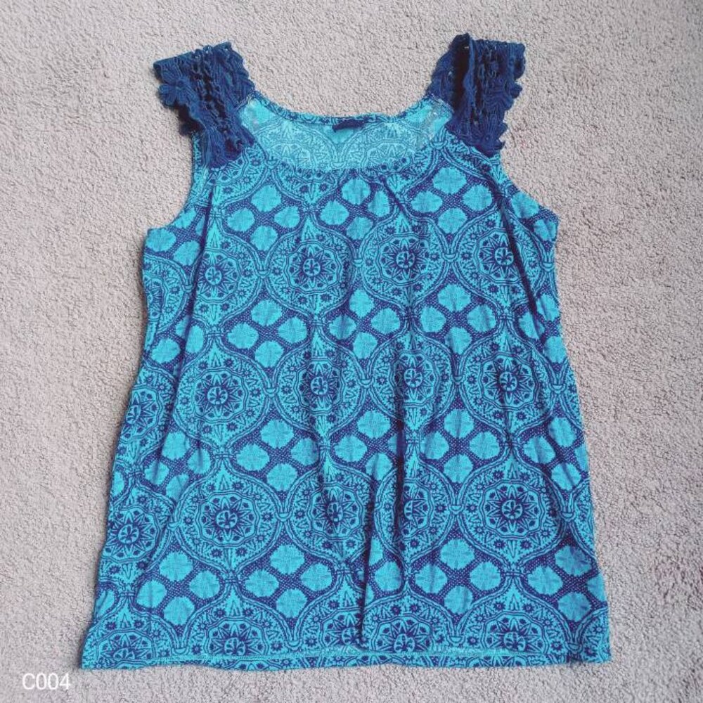 Faded Glory Weave‎ Shoulder Strap Tank Top Women Sz S Sleeveless Totem Crew Neck
